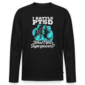 Je lutte contre le SSPT Licorne Stress post-traumatique SSPT - T-shirt manches longues Premium bio Homme - noir - Devant - Nico (187cm)