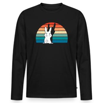 Retro Rabbit Vintage Fluffy Animal de compagnie - T-shirt manches longues Premium bio Homme - noir - Devant - Nico (187cm)