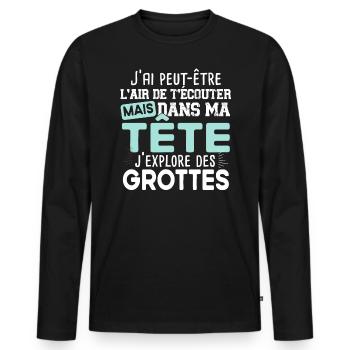 Spéléologue Spéléologie Chercheur Explorer Humour - T-shirt manches longues Premium bio Homme - noir - Devant - Nico (187cm)