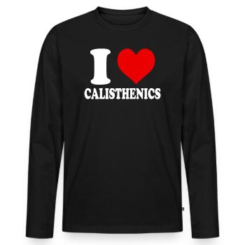 I Love Calisthenics Heart Funny Witty - Men's Premium Organic Long Sleeve Shirt - black - Front - Nico (187cm)