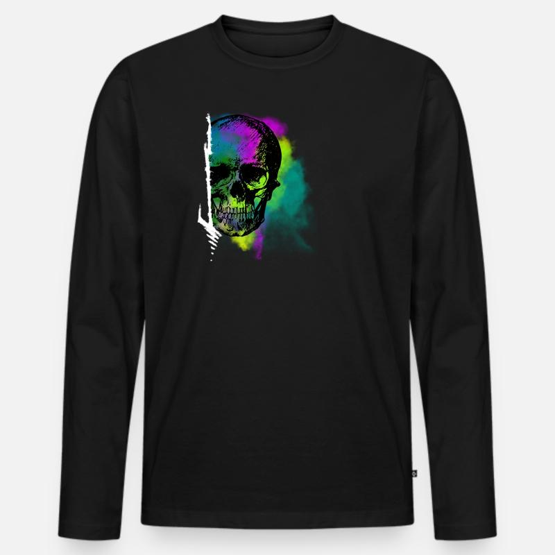 Colour Skull - Männer Premium Bio Langarmshirt - Schwarz