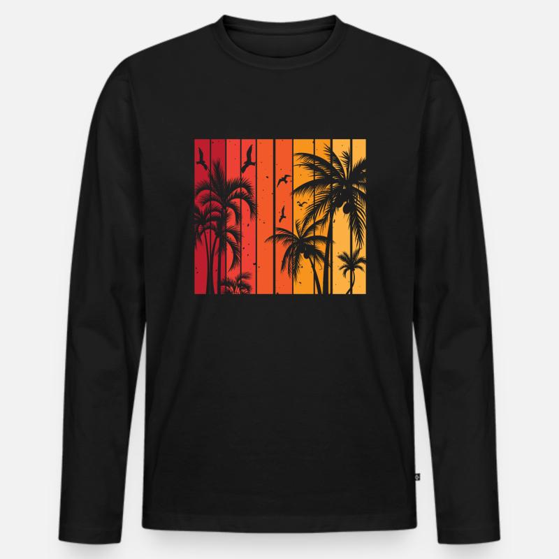 Palmen - Männer Premium Bio Langarmshirt - Schwarz