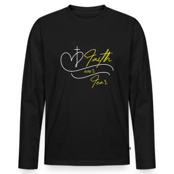La foi sur la peur - T-shirt manches longues Premium bio Homme - noir - Devant - Nico (187cm)