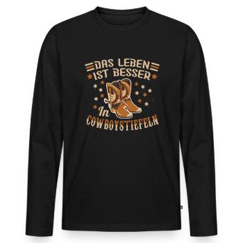 Line Dance Da Leben ist besser in Cowboystiefeln - Männer Premium Bio Langarmshirt - Schwarz - Vorne - Nico (187cm)