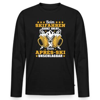Beim Skifahren okay bei Après Ski unschlagbar - Männer Premium Bio Langarmshirt - Schwarz - Vorne - Nico (187cm)