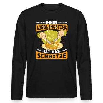 Schnitzel Mein Lieblingstier ist das Schnitzel - Männer Premium Bio Langarmshirt - Schwarz - Vorne - Nico (187cm)