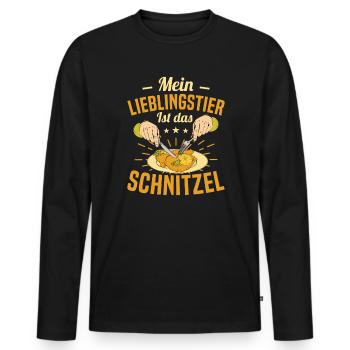 Schnitzel Mein Lieblingstier ist das Schnitzel - Männer Premium Bio Langarmshirt - Schwarz - Vorne - Nico (187cm)