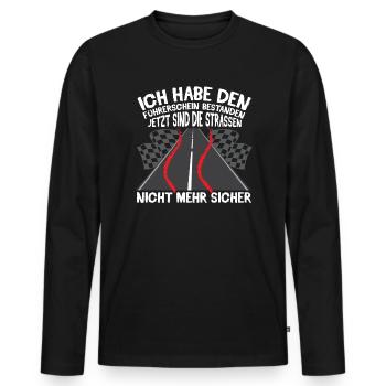 Führerschein Fahrschüler - Männer Premium Bio Langarmshirt - Schwarz - Vorne - Nico (187cm)