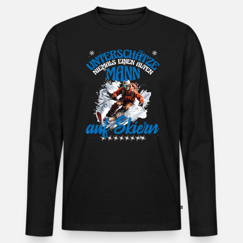 Skifahrer Skifahren Alter Mann - Männer Premium Bio Langarmshirt - Schwarz