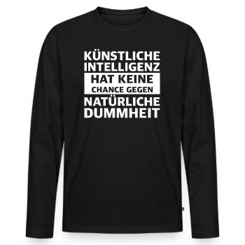 Natürliche Dummheit gewinnt gegen die KI - Männer Premium Bio Langarmshirt - Schwarz - Vorne - Nico (187cm)