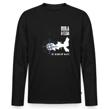Elba Insel Koordinaten Karte Urlaub - Männer Premium Bio Langarmshirt - Schwarz - Vorne - Nico (187cm)