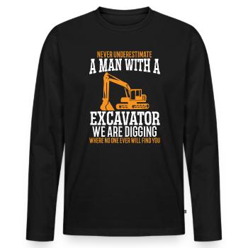 A Man With A Excavator Construction Vehicle Digger - Men's Premium Organic Long Sleeve Shirt - black - Front - Nico (187cm)