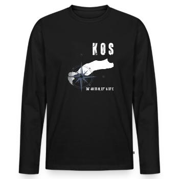 Kos Insel Koordinaten Karte Urlaub - Männer Premium Bio Langarmshirt - Schwarz - Vorne - Nico (187cm)