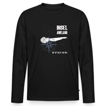 Ameland Nordsee Insel Koordinaten Karte Urlaub - Männer Premium Bio Langarmshirt - Schwarz - Vorne - Nico (187cm)