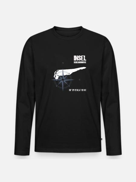 Schiermonnikoog Noordzee-eiland coördinaten kaart - Mannen Premium Bio shirt met lange mouwen - zwart