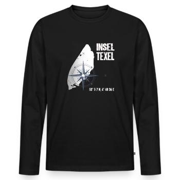 Texel Nordsee Insel Koordinaten Karte Urlaub - Männer Premium Bio Langarmshirt - Schwarz - Vorne - Nico (187cm)