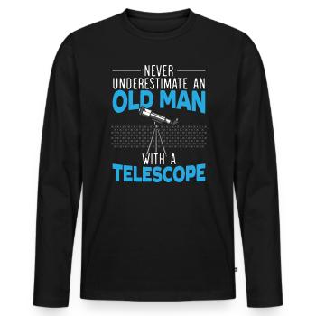 Ein alter Mann mit einem Teleskop Astronomie Astronom - Männer Premium Bio Langarmshirt - Schwarz - Vorne - Nico (187cm)