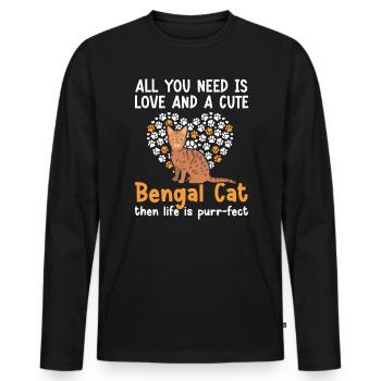 A Cute Bengal Cat Then Life Is Purr-fect Kitty - Men's Premium Organic Long Sleeve Shirt - black - Front - Nico (187cm)