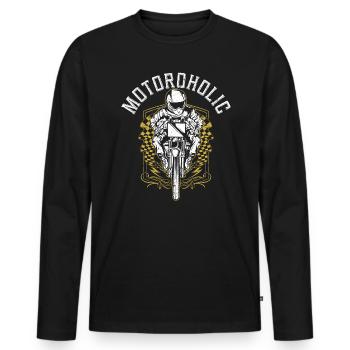 Motoroholic Motorcycle Motorbike Automobile - Men's Premium Organic Long Sleeve Shirt - black - Front - Nico (187cm)