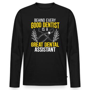 Derrière chaque bon dentiste se trouve un assistant dentaire - T-shirt manches longues Premium bio Homme - noir - Devant - Nico (187cm)