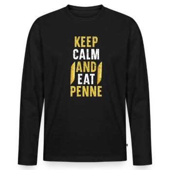 Restez calme et mangez des nouilles spaghetti Penne Pasta - T-shirt manches longues Premium bio Homme - noir - Devant - Nico (187cm)