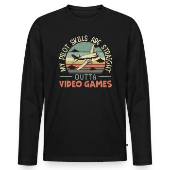 Meine Pilotenfähigkeiten sind Straight Outta Videospiele - Männer Premium Bio Langarmshirt - Schwarz - Vorne - Nico (187cm)