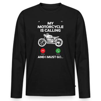 Mein Motorrad ruft und ich muss Motorrad fahren - Männer Premium Bio Langarmshirt - Schwarz - Vorne - Nico (187cm)