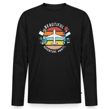 Belle aventure attend voyage Voyageur Escapade - T-shirt manches longues Premium bio Homme - noir - Devant - Nico (187cm)