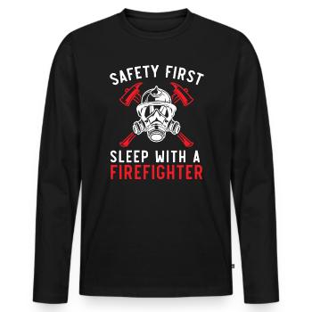 Safety First Sleep With A Firefighter Fireman - Men's Premium Organic Long Sleeve Shirt - black - Front - Nico (187cm)
