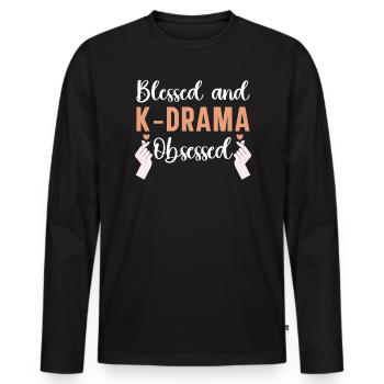 Blessed And K-Drama Obsessed Korean Drama Oppa - Men's Premium Organic Long Sleeve Shirt - black - Front - Nico (187cm)