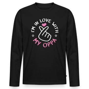 En amour avec ma musique pop coréenne Oppa K-Pop - T-shirt manches longues Premium bio Homme - noir - Devant - Nico (187cm)
