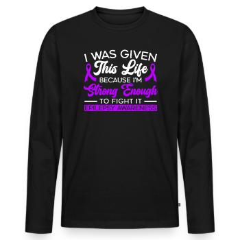 I'm Strong Enough To Fight It Epilepsy Awareness - Men's Premium Organic Long Sleeve Shirt - black - Front - Nico (187cm)