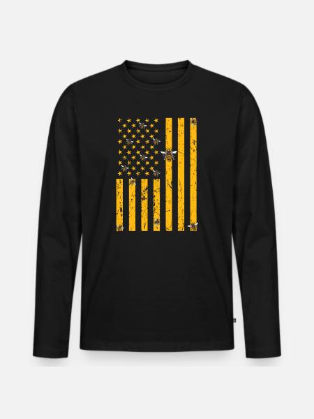 DRAPEAU DES ÉTATS-UNIS Abeille Insecte Apiculteur Abeille Abeille - T-shirt manches longues Premium bio Homme - noir