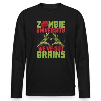 Zombie University Nous avons des cerveaux Trick Or Treat - T-shirt manches longues Premium bio Homme - noir - Devant - Nico (187cm)