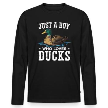 Juste un garçon qui aime les canards Duckling Duck Lover - T-shirt manches longues Premium bio Homme - noir - Devant - Nico (187cm)