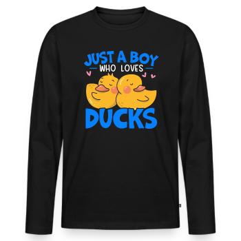 Juste un garçon qui aime les canards Duckling Duck Lover - T-shirt manches longues Premium bio Homme - noir - Devant - Nico (187cm)