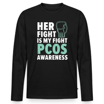 Son combat est mon combat Syndrome des ovaires polykystiques - T-shirt manches longues Premium bio Homme - noir - Devant - Nico (187cm)
