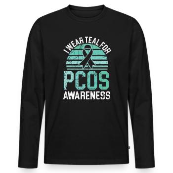 Teal For PCOS Awareness Polycystic Ovary Syndrome - Men's Premium Organic Long Sleeve Shirt - black - Front - Nico (187cm)