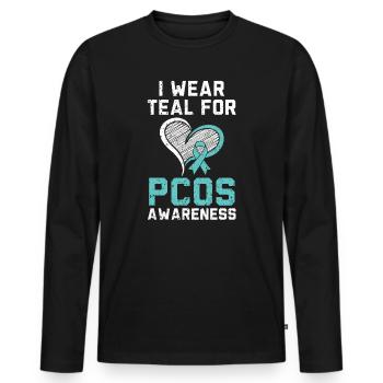 Teal For PCOS Awareness Polycystic Ovary Syndrome - Men's Premium Organic Long Sleeve Shirt - black - Front - Nico (187cm)
