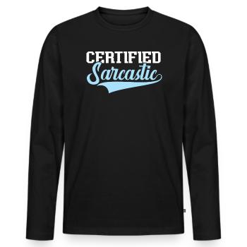 Sarcasme sarcastique certifié Humour Blagues humoristiques - T-shirt manches longues Premium bio Homme - noir - Devant - Nico (187cm)