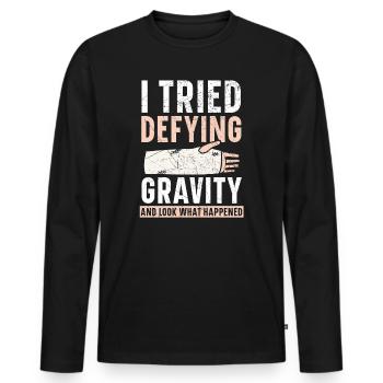 J’ai essayé de défier la gravité Récupération de la main cassée - T-shirt manches longues Premium bio Homme - noir - Devant - Nico (187cm)