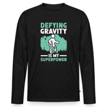 Défier la gravité est ma blessure à la jambe cassée super-pouvoir - T-shirt manches longues Premium bio Homme - noir - Devant - Nico (187cm)