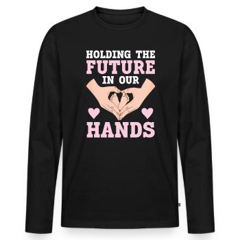 Die Zukunft in den Händen halten Hebammenhebamme - Männer Premium Bio Langarmshirt - Schwarz - Vorne - Nico (187cm)