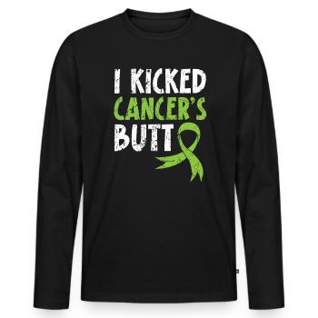 Je donne un coup de pied aux fesses d’un survivant du lymphome non hodgkinien - T-shirt manches longues Premium bio Homme - noir - Devant - Nico (187cm)