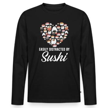 Easily Distracted By Sushi Food Lover Foodie - Men's Premium Organic Long Sleeve Shirt - black - Front - Nico (187cm)