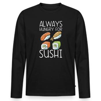 Toujours Hungy pour les amateurs de sushi Sushi japonais - T-shirt manches longues Premium bio Homme - noir - Devant - Nico (187cm)