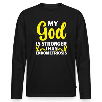 My God Is Stronger Than Endometriosis Awareness - Men's Premium Organic Long Sleeve Shirt - black - Front - Nico (187cm)