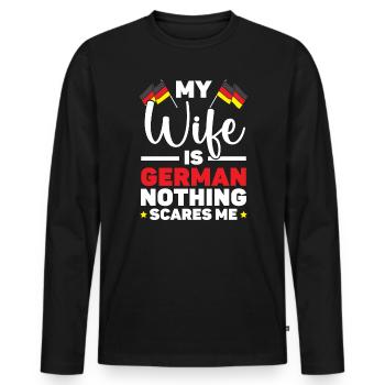 Meine Frau ist Deutsche, nichts macht mir Angst Deutschland Flagge - Männer Premium Bio Langarmshirt - Schwarz - Vorne - Nico (187cm)