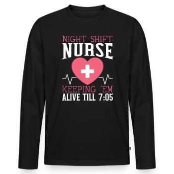 Night Shift Nurse Graveyard Shift Worker Employee - Men's Premium Organic Long Sleeve Shirt - black - Front - Nico (187cm)