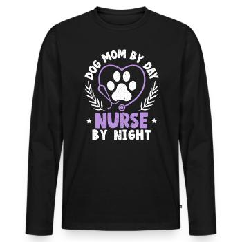 Maman de chien par infirmière de jour par quart de cimetière de nuit - T-shirt manches longues Premium bio Homme - noir - Devant - Nico (187cm)